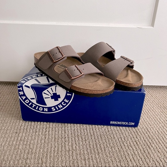 Birkenstock Shoes - NWT Birkenstock Arizona Taupe Suede Two-Strap Sandals